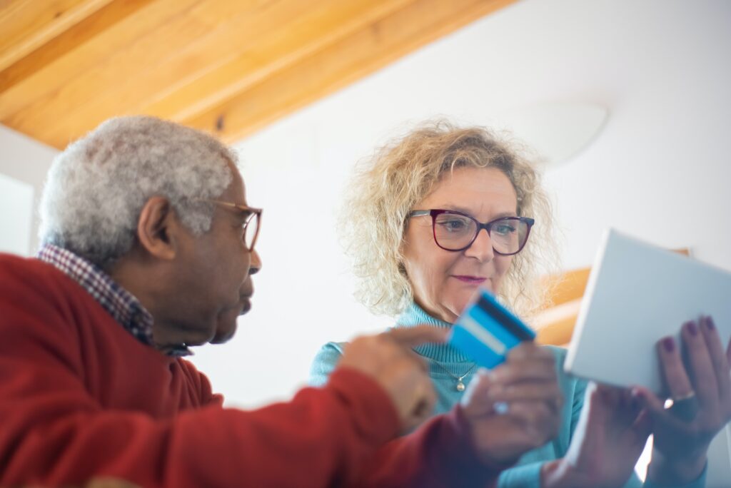 Senior couple discussing finances